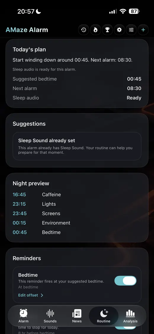 Sleep Routine screen
